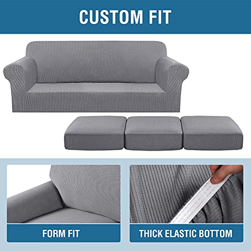 H.VERSAILTEX Stretch Sofa Covers for 3 Cushion Bundle 2 Cushion Loveseat Sofa Cover Bundle Arm Chair Cover, Dove