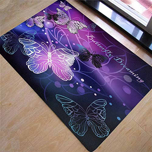 Sunnycitron Purple Butterfly Area Rugs Girls Player Rug Room Decor Teens Room Mat Carpet Decor for Bedroom Living Room Playroom Carpet (59"x39")
