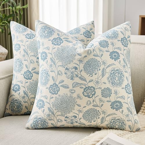 Botanical Throw Pillow Covers Set of 2, 20x20 Inch Light Blue