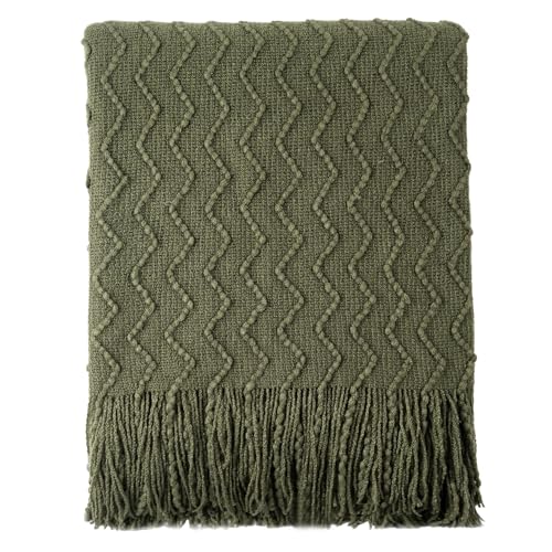 BATTILO HOME Throw Blanket for Couch, Textured Knit Throw, Olive Green Throws for Home Decor, Soft Blanket Throw for Bedroom Decor Housewarming Gifts, 50"x60"