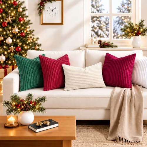 Simmore Christmas Soft Green Flannel Throw Pillow Covers 12X20 Set of 2