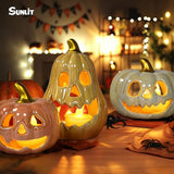 Sunlit Ceramic Pumpkin with 3 Tea Lights, Jack O Lantern Candle Holder Set of 3, Tabletop Indoor Halloween Decorations for Holiday Party Home, Pearl Finish
