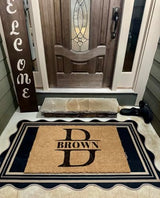 Scalloped Easy Jute 3x5 Outdoor Rug, Washable Rugs for Entryway Black Front Door Mat, Farmhouse Neutral Non Slip Indoor Carpet for Patio Living Room Backyard