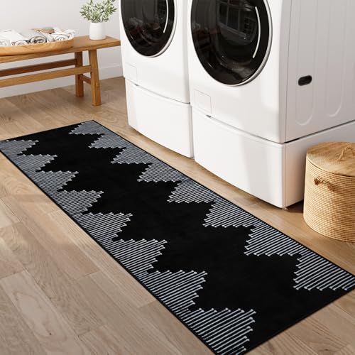 Black Boho Washable 2x6 Runner Rugs for Hallway Entryway Rug Indoor