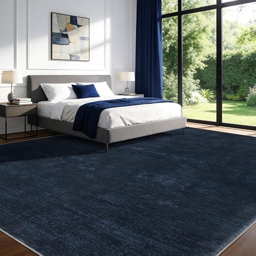 8x10 Washable Area Rug, Navy Blue Solid Area Rugs for Living Room & Bedroom