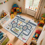 Kids Rug Mat Carpet 5×7ft, Car Rugs for Kids Toy Cars, Non Slip Floor Mats for Children, Educational Area Play Rugs for Children's Playroom Bedroom