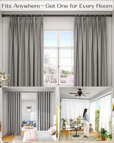 Tension Curtain Rod by EZFurni, 42-123 Inches, Heavy Duty Tension Rods for Windows, Adjustable Spring Loaded Curtain Rods No Drilling, Renter Friendly, Hold Up Blackout Curtains and Non Slip, Black