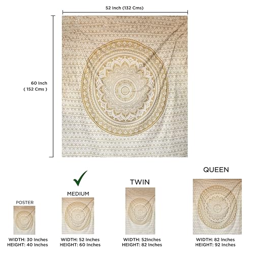raajsee Top Selling Original Gold Mandala Ombre Tapestry Wall Hanging, Boho Bohemian Hippie Tapestries/Indian Cotton Dorm Decor Golden Twin Bedspread/Meditation Yoga Mat Rug 52x60 inches