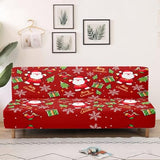 Christmas Armless Sofa Cover Santa Claus Futon Cover Futon Covers with Elastic Bottom Sofa Slipcovers Washable Couch Covers Furniture Protector