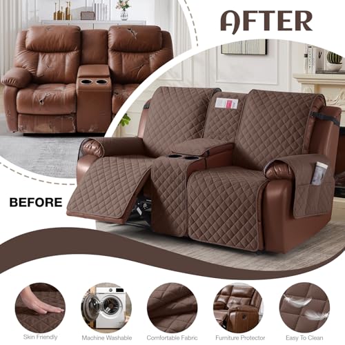 KinCam 100% Waterproof Recliner Loveseat Cover with Console X1, Recliner Couch Covers X1, Recliner Chair Covers X1(Deep Brown)