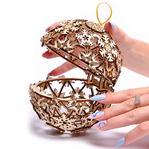 Wood Trick Christmas Ball 3D Wooden Puzzles for Adults to Build - Great Christmas Decor - Store Your Gifts - 5x4.7 in - Wooden Model Kits for Adults