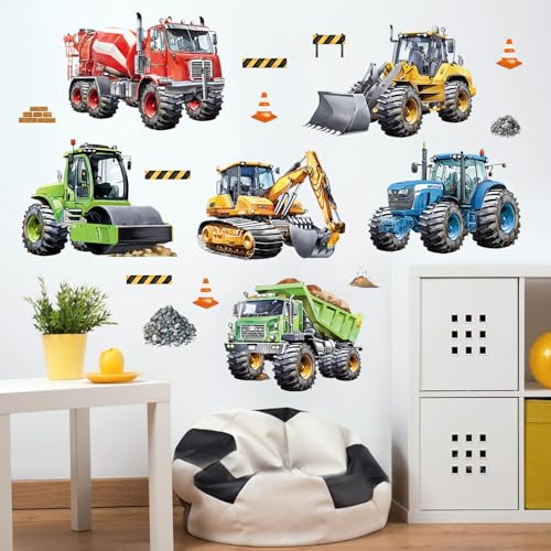 decalmile Construction Cars Wall Decals Trucks Tractor Vehicles Wall Stickers Baby Nursery Boys Bedroom Kids Room Wall Decor