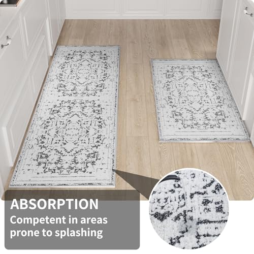 Vintage Runner Rug Non Slip for Hallway Bathroom Kitchen 2x6 ft, Ultra Soft Boho Carpet Runner with Low Pile Design Machine Washable Runner Rugs for Entryway Laundry Living Room (Black, 2'x6')