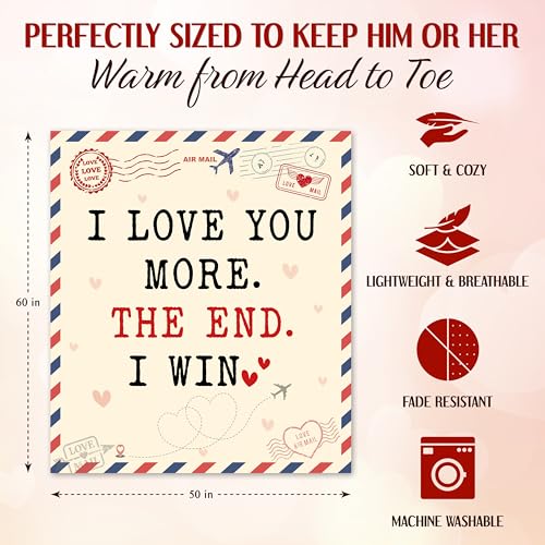 WRAPIX Anniversary Couple Gifts for Men Women - I Love You More Soft Fleece Throw Blanket 50x60 in - Anniversary Wedding Gifts for Him Her, Birthday Romantic Gift for Girlfriend Boyfriend Wife Husband