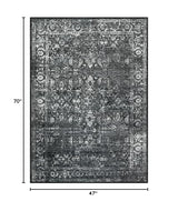 Lahome Margot Vintage 5x7 Area Rugs - Washable Non-Slip Boho Living Room Rugs for Under Table, Black Low Profile Soft Faux Wool for Bedroom, Dinning Room, Nursery, Playroom