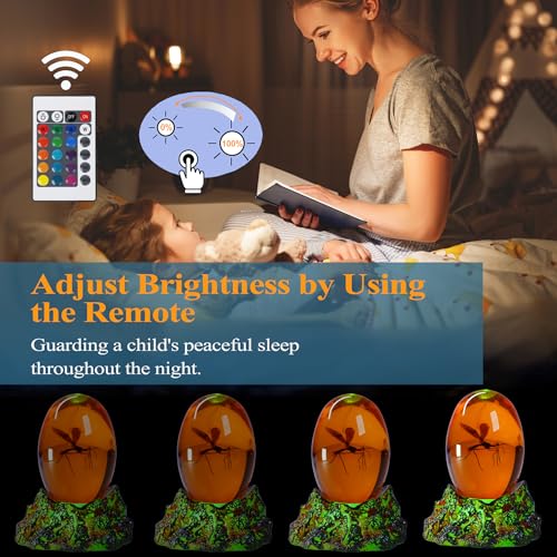 Jurassic 3D Mosquito in Amber Resin, Mosquito Resin with Volcanic Lava Lamp Base with Remote 16 Colors Flashing RGB Dimmable, True 3D 3.3 Inches Tall Dinosaur DNA Replica Paper Weight Gifts