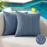 VAKADO Outdoor Chenille Pillow Covers 18x18 Set of 2,Waterproof UV Fade Resistant Stripe Patio Pillow Cushion Covers for Furniture Decorative Porch Couch Throw Pillow Cases for Garden Bench Blue