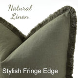 decorUhome Linen Fringe Olive Green Throw Pillow Covers 16x16 Set of 2