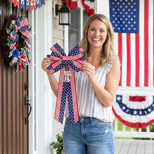 4th of July 250th Anniversary Ribbon Bow Set,Red White Blue Patriotic Decorations for Front Door Wreath Indoor Home Decor