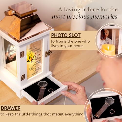 Memorial Lantern with Photo Frame & Keepsake Drawer | Sympathy Gifts for Loss of Loved One, Dad, Husband | Bereavement Memorial Gifts | LED Candle with Timer | Remembrance Gift for Loss by STILLWIND