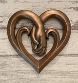 Top Brass Heart Holding Hands Wall Decor Decorative Art Sculpture - Copper Bronze Verdigris Finish - Forever Love