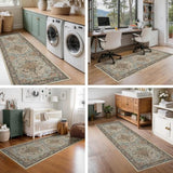 Washable 2x6 Runner Rug, Blue Vintage Floral Non-Slip for Hallway, Kitchen