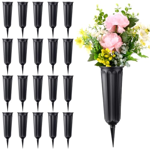20 Pack Cemetery Vases with Spikes,Plastic Vases for Flowers,Grave Decorations for Cemetery,Grave Flower Holder,Memorial Floral Vase(Black)