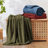 EXQ Home Fleece Throw Blanket for Couch or Bed - 3D Waffle Patchwork Pattern Jacquard Decorative Blankets - Cozy Soft Lightweight Fuzzy Flannel Blanket Suitable for All Seasons(50"×60", Moss Green)