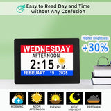 Véfaîî Digital Clock with Day Date 1280 * 800P HD, 19 Alarms Custom Reminders, 10 Levels Auto Dimmer Dementia Clock, 8 Display Colors, Auto DST, Remote & Buttons Control Easy for Elderly
