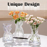FOWSEEK 6 Inch Small Glass Flower Vase, Irregular Clear Flower Vases for Centerpiece Table Indoor Desk Decor, Modern Art Decorative Vase for Home Office Wedding Bookshelf Housewarming Gift