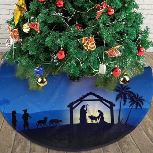 Holy Blue Star Christmas Nativity Scene Christmas Tree Skirt 36" for Xmas Halloween New Year Holiday Party Home Tree Mat Decor Ornaments Decoration