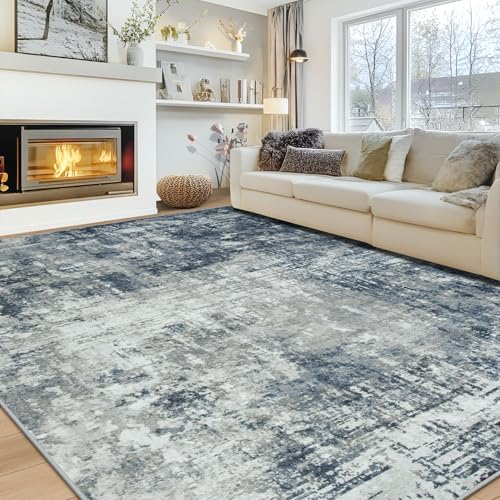 8x10 Area Rugs for Living Room Rug Washable: Modern Large Rug for Dining Room Bedroom Carpet Non Slip 8 by 10 Indoor Abstract Nursery Home Office Blue Grey