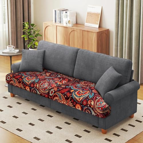 YISUN Sofa Couch Cushion Covers, Stretch Printed Couch Seat Slipcover, Soft Couch Cover for Dogs, Washable Non-Slip Furniture Protector for Sectional Armchair Loveseat (Red Flower, 2 piece)