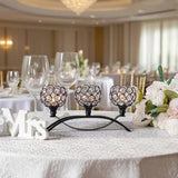 Crystal Tealight Candle Holder Centerpiece Home Decorative Candlestick Holder Elegant Table Centerpiece Home Decor Wedding Party Anniversary (Black, 3 Arm of 4 Pcs)