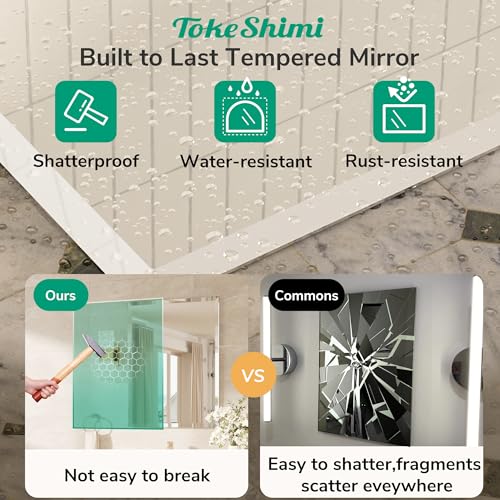 TokeShimi 24x36 Beveled Wall Mirror Decorative, Bathroom Vanity Mirrored with 1" Beveled Edge, Shatterproof Modern Frameless Mirror Bathroom Rectangle for Living Room, Entryway, Restroom