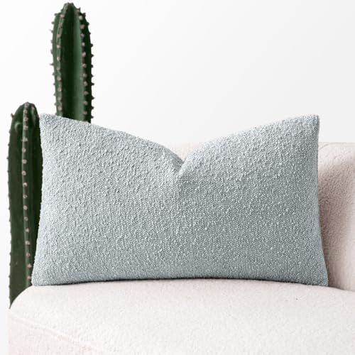 MIULEE Textured Boucle Lumbar Pillow Cover for Bed 12x20 Light Blue