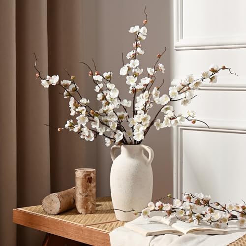 Waipfaru 4 Pcs Faux Cherry Blossom Branches, 36'' Cherry Blossom Tree Decor with Long Stems, Artificial Flowers for Tall Vases Spring Home Decoration (White)