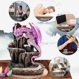 Dragon Backflow 2 Sided Mountain Waterfall Incense Burner,Fountain Smoke Incense Holder with Backflow Incense Cones, Tweezers, Mat，Resin Aromatherapy Meditationvaiuk (Purple)