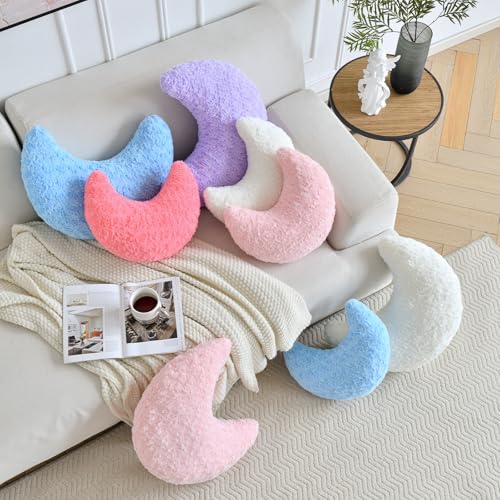 Moon Shaped Pillow with Soft Faux Fur for Couch, Bed, Sofa - Cute Half Moon Pillows with Room Decor for Bedroom, Living Room (14.9 Inches, White)