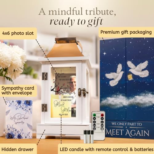 Memorial Lantern with Photo Frame & Keepsake Drawer | Sympathy Gifts for Loss of Loved One, Dad, Husband | Bereavement Memorial Gifts | LED Candle with Timer | Remembrance Gift for Loss by STILLWIND