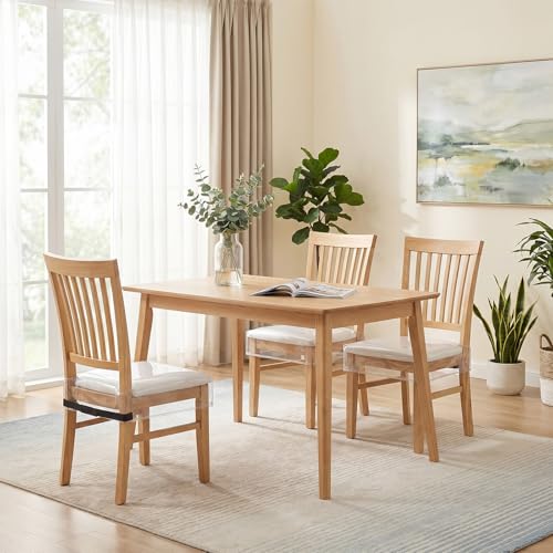 6 Pack Clear Plastic Dining Chair Covers – Heavy-Duty PVC Seat Protectors, Waterproof & Scratch Resistant, 20" x 16" x 4" Fits Most Standard Chairs with Hook and Loop Closure