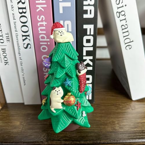 Refintural 5.1 Inch Resin Christmas Cat Tree - Perfect for Office, Home or Gift - Adorable Mini Christmas Tree with Cute Cat Kitten Figurines Cute Christmas Decoration for Cat Lovers