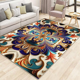 Washable Area Rug, Non-Slip Vintage Hallway Rug Runner with Upgrade Rubber Backing, Stain Resistant Faux Wool Distressed Carpet Runner for Bedroom Living Room Kitchen Laundry Entrance (70" x 55")