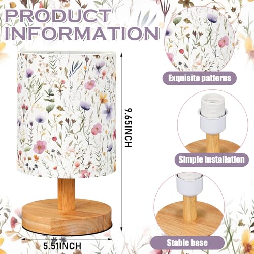 Wildflower Kids Table Lamp for Bedroom Kids Bedside Lamp with Linen Wooden Nightstand Cartoon Nursery Lampshade for Girls Boys Living Room