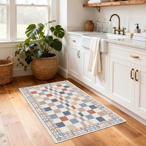 GarveeHome 2x3 Small Rug for Bathroom Washable Modern Checkered Carpet