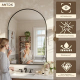 Antok Arched Bathroom Mirror, 20"x30" Wall Mounted Mirror, Vanity Mirrors for Over Sink, Aluminum Alloy Frame Bathroom Mirrors Living Room, Bedroom and Entryway, Black