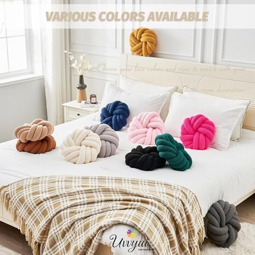 Uvvyui Knot Pillows, 14 Inch Decorative Throw Pillows Round Pillows Cushion, Soft Handmade Knotted Ball Pillow Plush Cushion Home Decor for Bed Couch Living Room (Beige, 14 Inch)