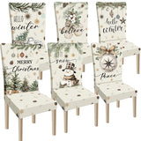 Ganeen 6 Pcs Christmas Chair Covers Merry Christmas Chair Back Cover Stretch Xmas Seat Protector Washable Xmas Dining Seat Protector Slipcover for Dining Room Kitchen Holiday Party (Pine Cone Style)