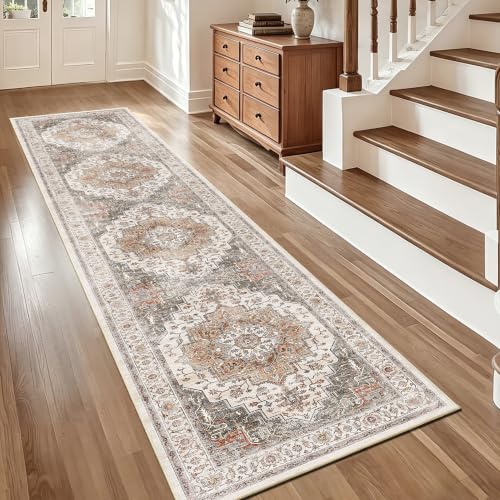 2x10 Vintage Runner Rug Low Pile Non-Slip Washable Hallway Rug