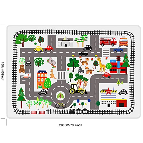 5x7ft Kids Town Road Play Rug - Car Playmat, Kids Rugs for Playroom Car Mat Town City Road Traffic Rugs, Extra Large Boys Kid Cars Track Play Rug (Style Five, 78.7X 59 INCH)